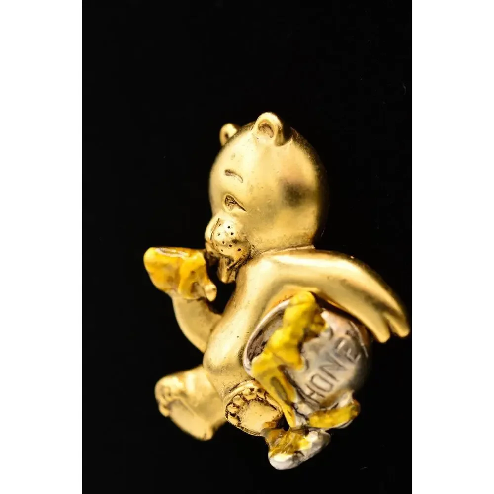 Danecraft Vintage Honey Bear Pin Brooch Cute Pot Jar Gold Signed NOS 80s BinA13